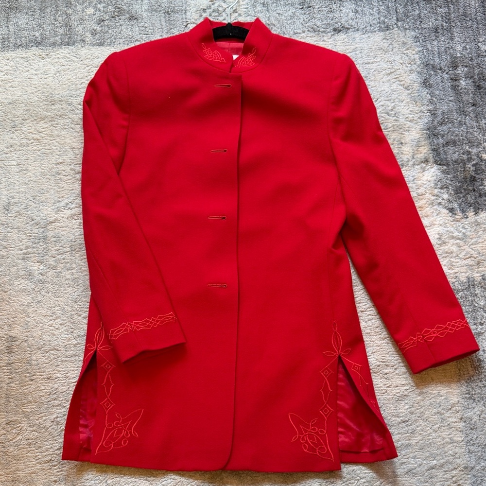 Lord & Taylor Red Mandarin Collar Trench Coat